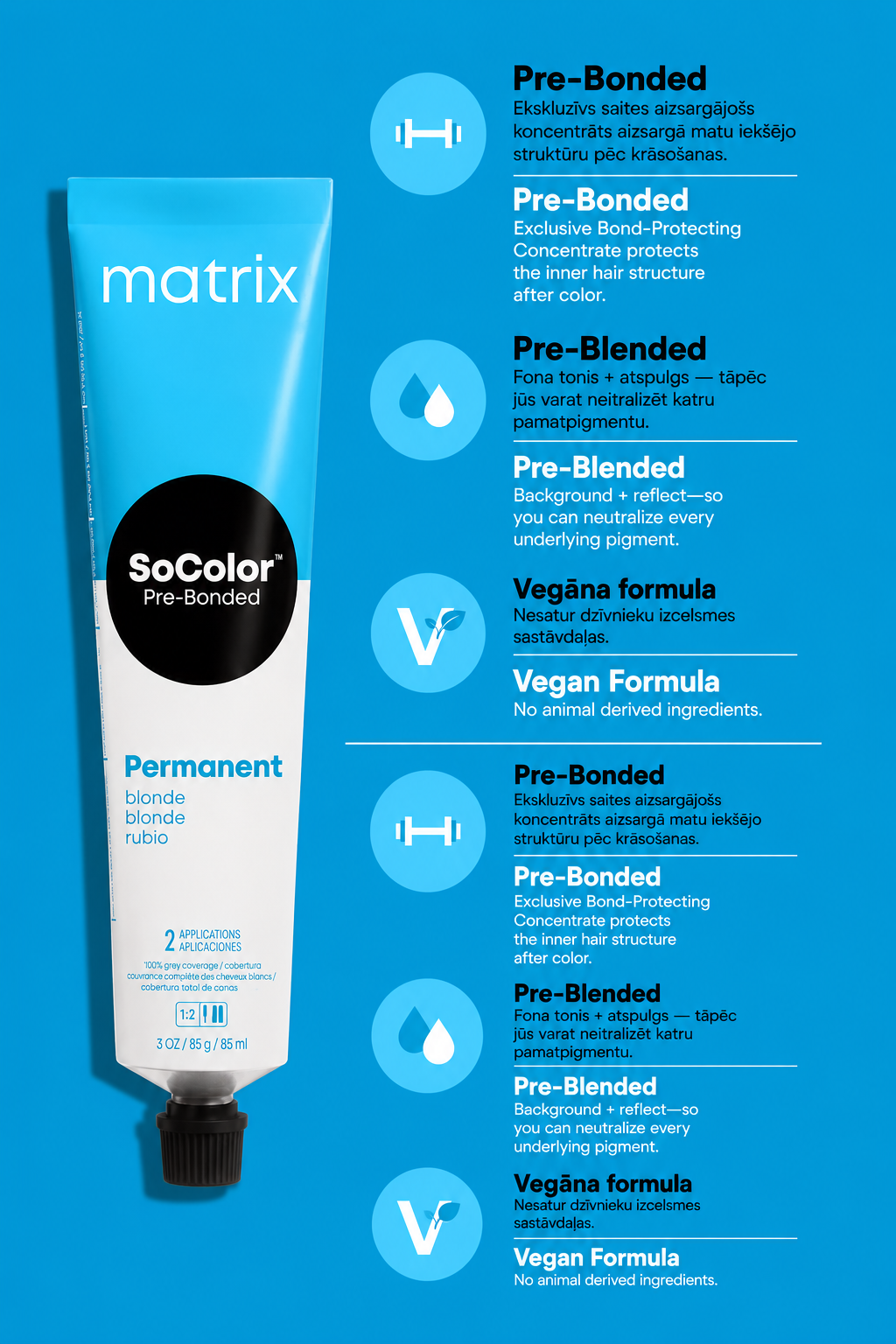 Matrix SoColor Pre-Bonded Permanent Blonde — krāsa blondiem matiem